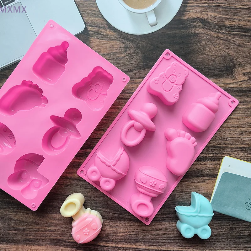 Cute Pacifier Baby Stroller Small Foot Shape Silicone Mold Cake Jelly DIY Chocolate Candy Soap Candle Mold Party Supplies