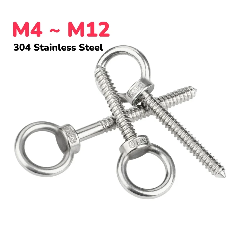 304 Stainless Steel M4 ~ M12 Lifting Eye Round Ring Self Tapping Wood Screws Length: 16 ~100mm