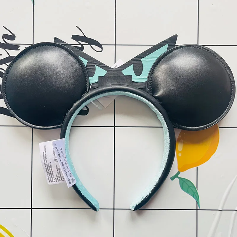 Disney The Haunted Mansion Headband Big Eyed Mickey Ear FOOLISH MORTALS PU Leather Disneyland Hair Band