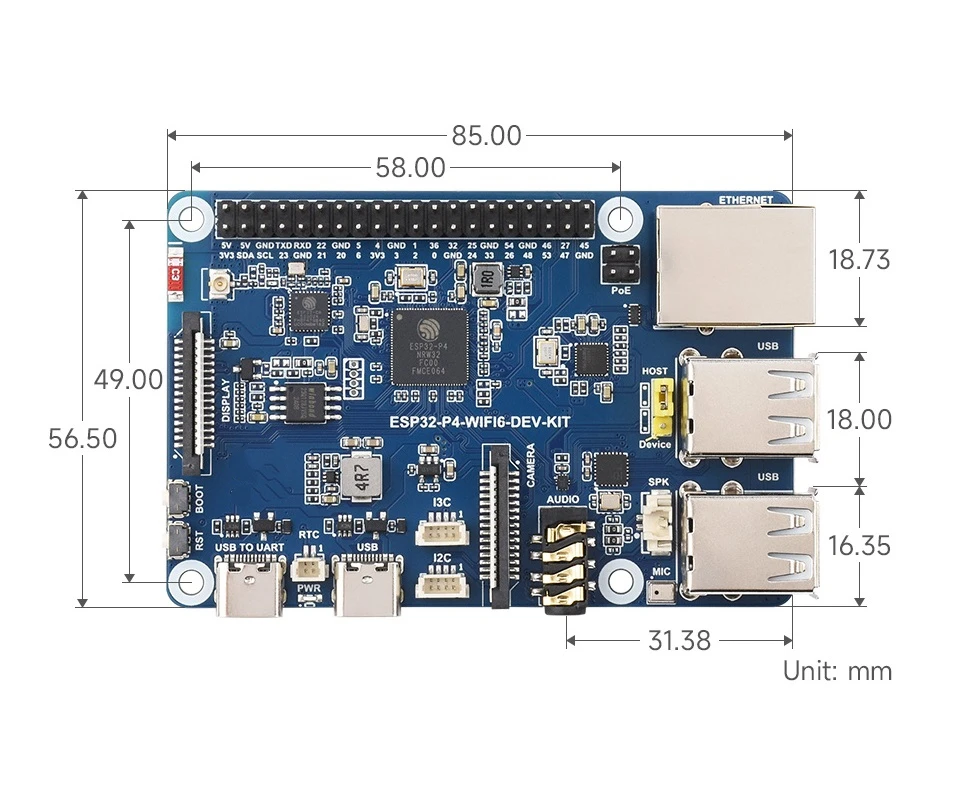 Papan Pengembangan ESP32-P4 dengan chip ESP32-P4 dan ESP32-C6 onboard, mendukung Wi-Fi 6/Bluetooth BLE5