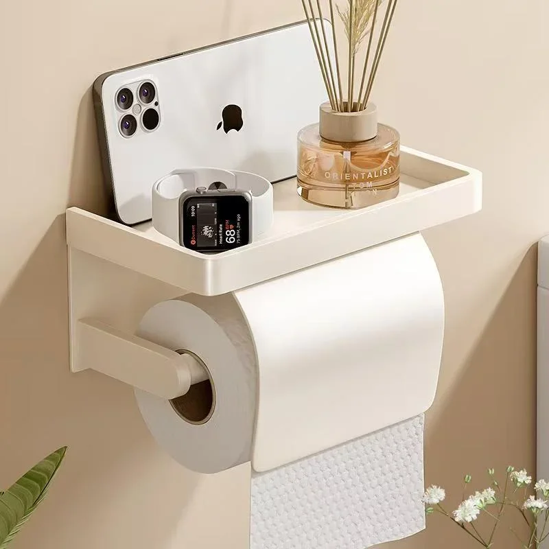 

Toilet Paper Holder Wall-Mounted Toilet Paper Roll Holder Tissue Hanger Space Saving Storage Organizer Bathroom Accessories
