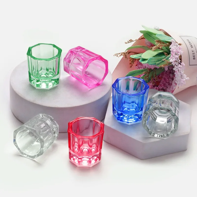 Crystal Glass Acrylic Powder Liquid Nail Cup Colorful Clear Dappen Dish Lid Bowl Cup Holder Container Equipment Nail Art Tools