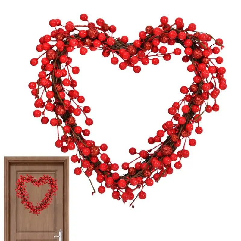 

Valentine Door Wreath Artificial Wedding Wreath Heart Shaped Wreath With Red Berries Flower Wall Wedding Decoration Door Crafts