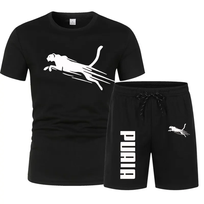 Conjunto de camiseta estampada de manga curta masculina, shorts de secagem rápida, conjunto esportivo respirável, conjunto de jogging, moda verão, novo, 2024