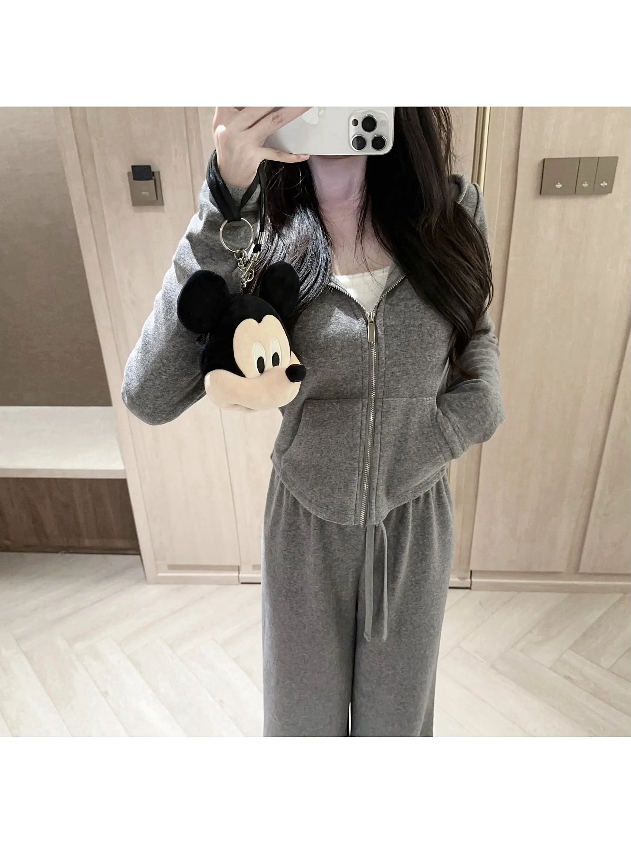 

SuperPraise Sportswear Set Fce Lined Hoodie Casual Pants Extended Proportion Youth Faion Winter Collection Zipper Closure