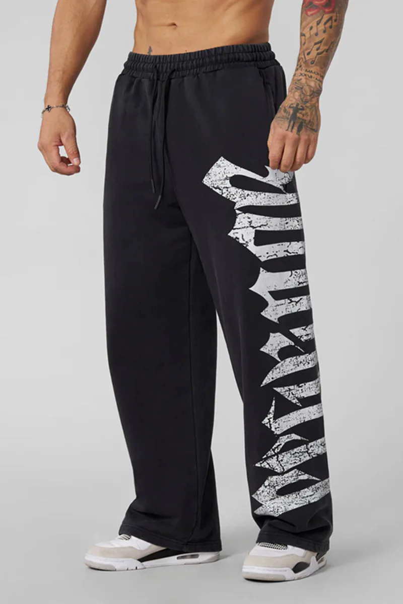 Men's new casual loose pants, American style LOQO letter printed fitness running training pants, outdoor casual loose straight l