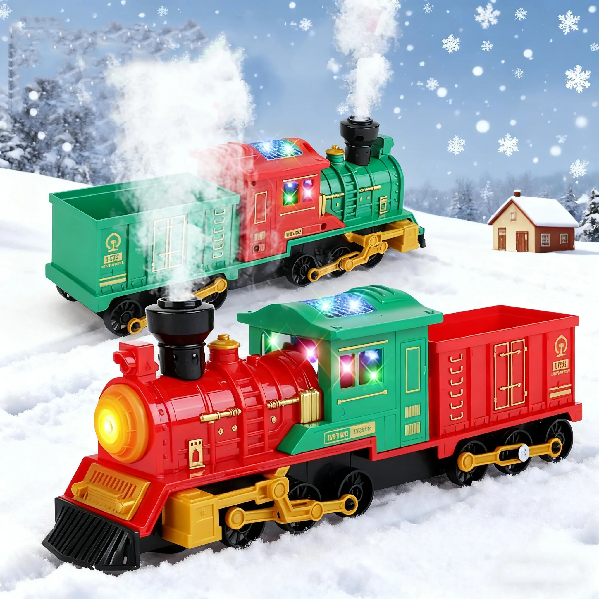 Modelo de trem de vapor de natal, som e luz, carro elétrico retrô, caminhão de construção, brinquedos para crianças, presente de natal