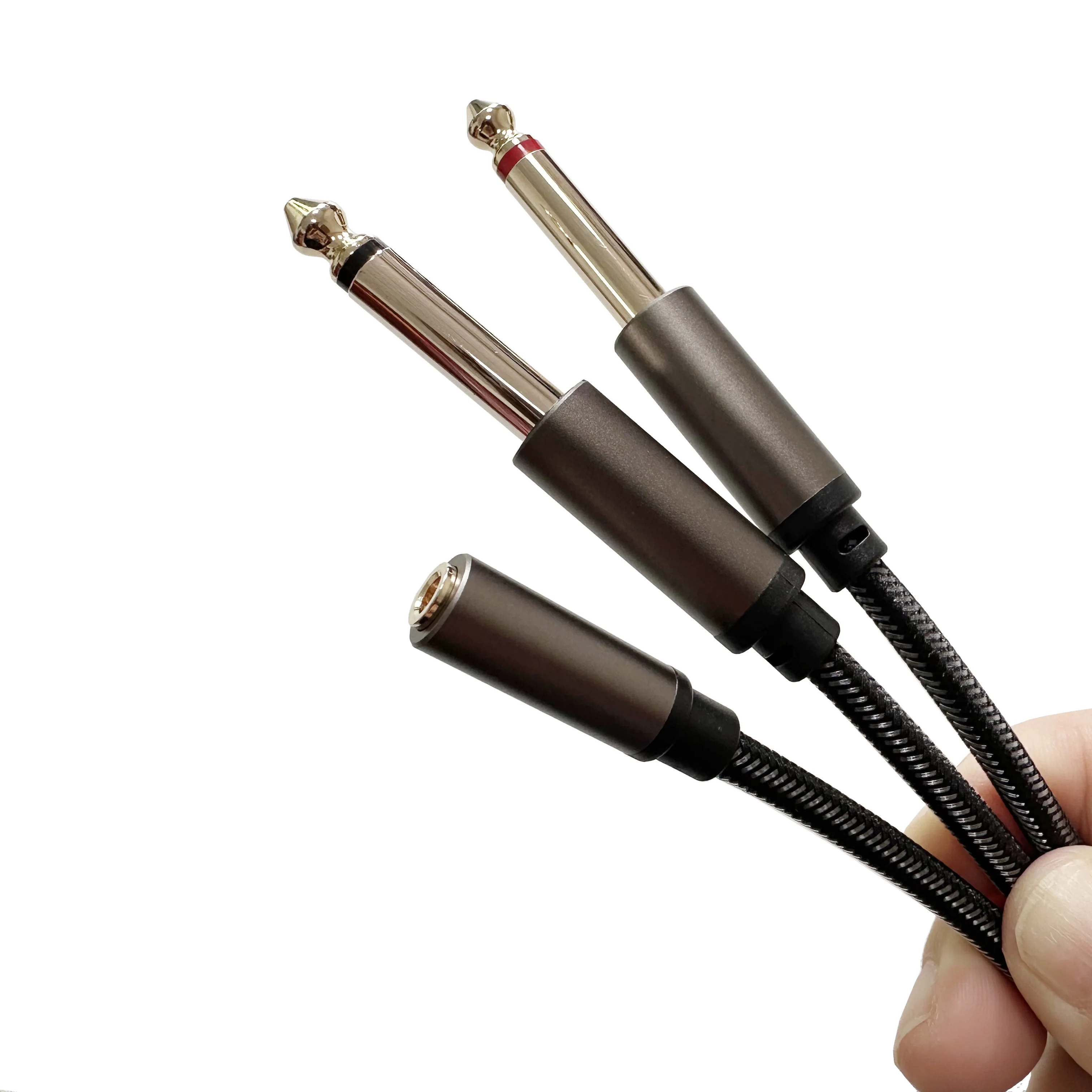 Cable de audio estéreo con conector hembra TRS de 3,5 mm (1/8 de pulgada) a doble conector macho TS de 6,35 mm (1/4 de pulgada) para amplificador de cable, DVD y altavoz