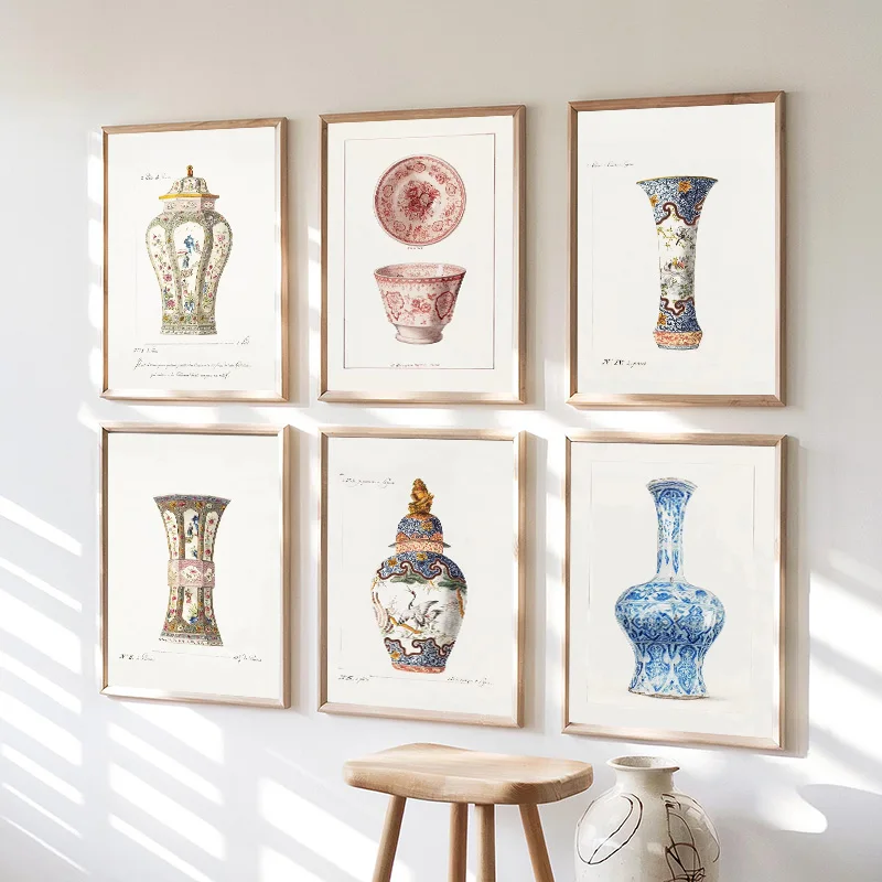 Blue Chinoiserie Vase French Cottagecore Decoration Antique Ginger Jar Wall Art Toile de Jouy Style Poster for Elegant Interi