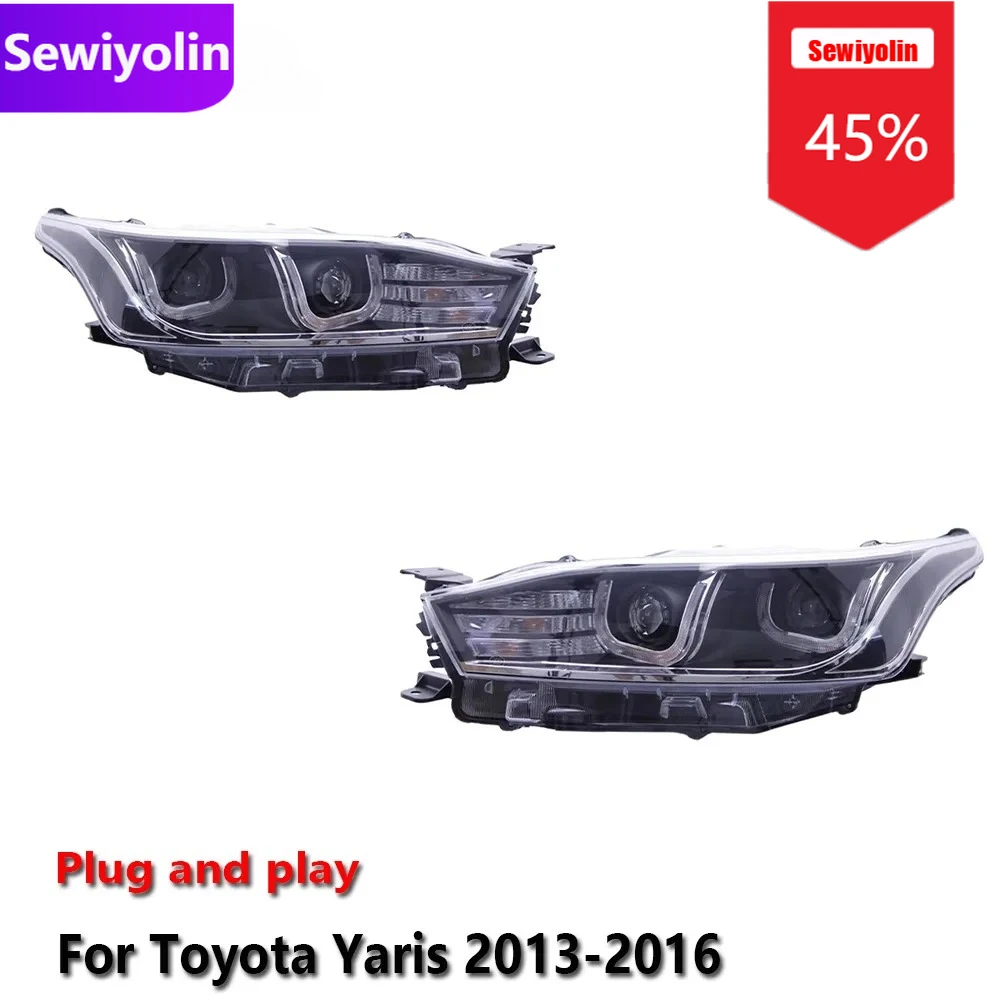 

Автомобильные светодиодные фары DRL в сборе для Toyota Yaris 2013-2016, противотуманные фары DRL, стоп-сигнал поворота, Plug and Play