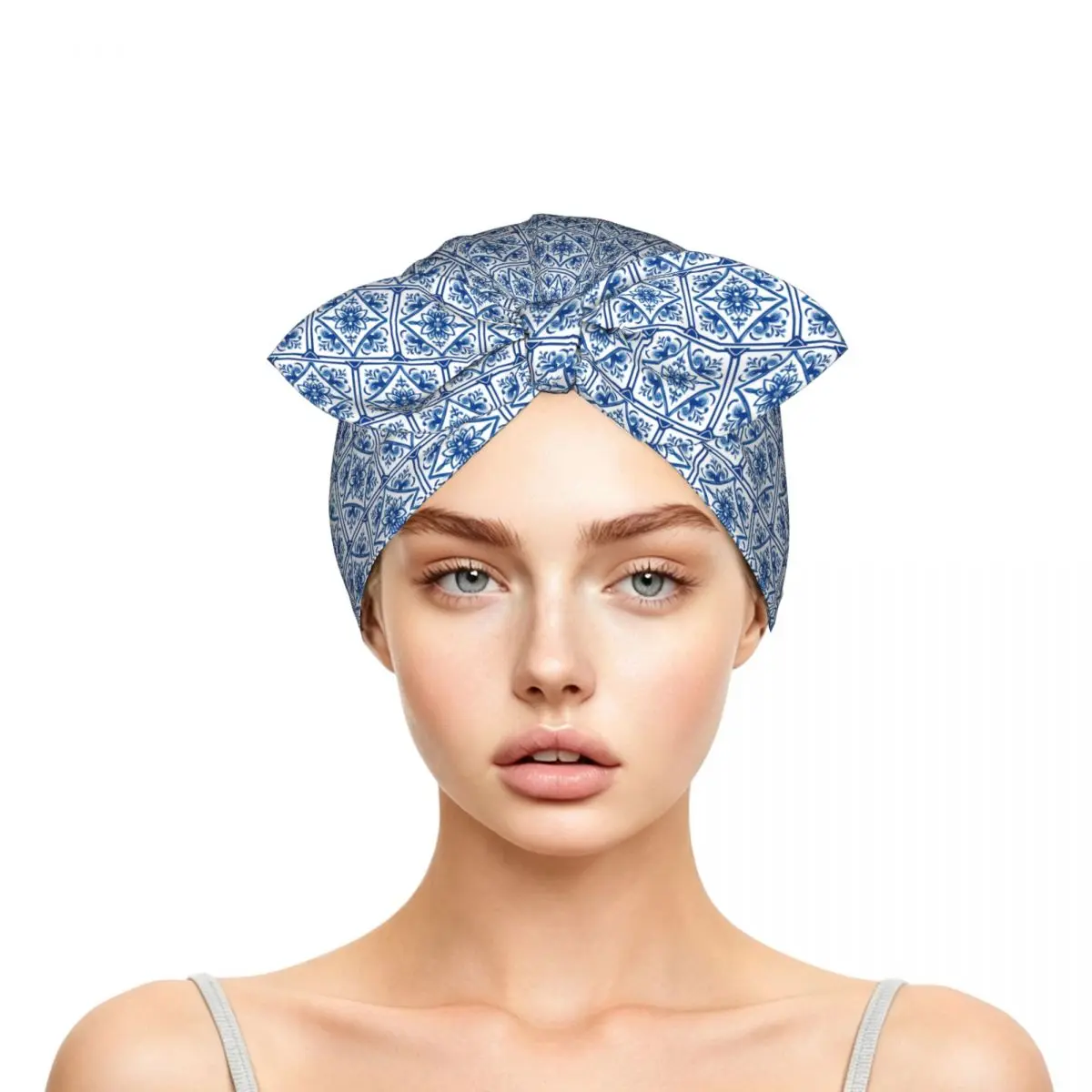 Sicilian Tiles,mediterranean,mosaic,ornamental Sleep Bonnet Double Layer with Adjustable Bow Hair Cap for Curly Braids Hair