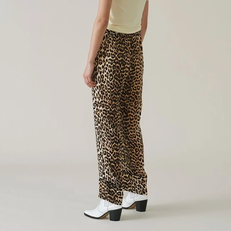 Women Pants Casual Women's Leopard Print Casual Pants Elastic Waist Straight Pants 2024 Summer Street Palazzo Pants