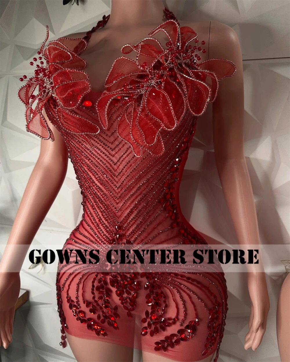 Red Diamante Mini Short Cocktail Dresses Aso Ebi Backless Black Girls Birthday Party Custom Queen Evening abti da Customized