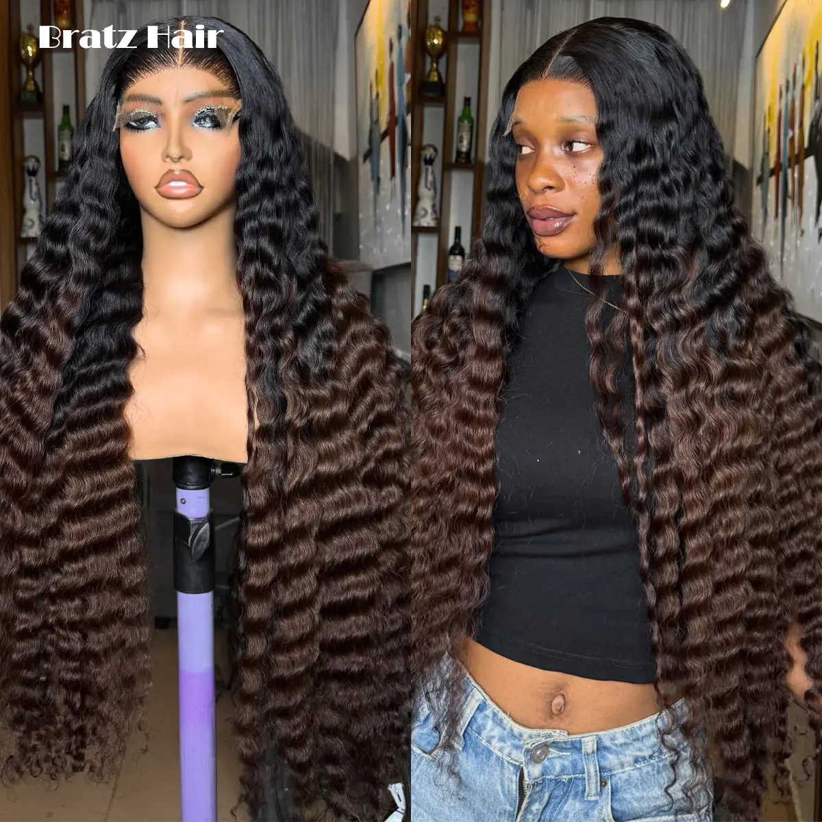 

400 Density Glueless Wig Human Hair 5by5 Closure Deep Wave Wig for Woman Ready to Wear Ombre Brown 13x6 13x4 HD Lace Front Wigs