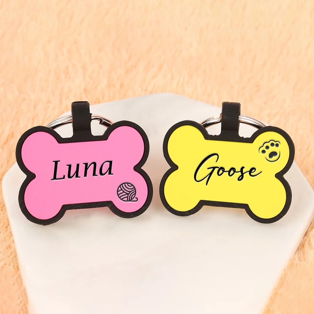 Personalized Bone Silicone Dog Tag Engraved Custom Pet Name Tags Soundless Pet ID Card Gift for Dogs Puppy