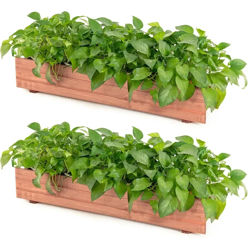 Raised Garden Bed Set of 2 36 x 7 x 6.5 Wooden Elevated Planter Box for Flower Vegetable Herb Garden Window Mounted Plant Box