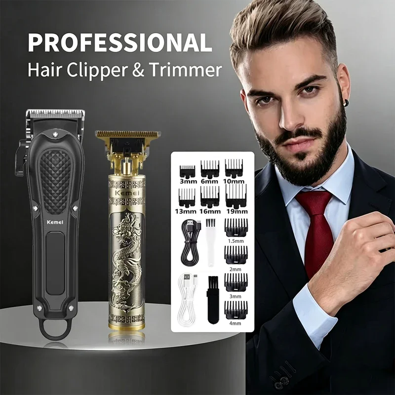 Kemei KM-1071 Electric Hair Clipper UBS Rechargeable Cordless Beard Trimmer Men Powerful Electric Hair Clipper Trimming Tool
