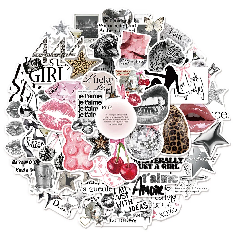 50 قطعة من ملصقات الكتابة على الجدران الإبداعية الجمالية الفضية المحظوظة DIY ملصقات القصاصات اليدوية للكمبيوتر اللوحي #1