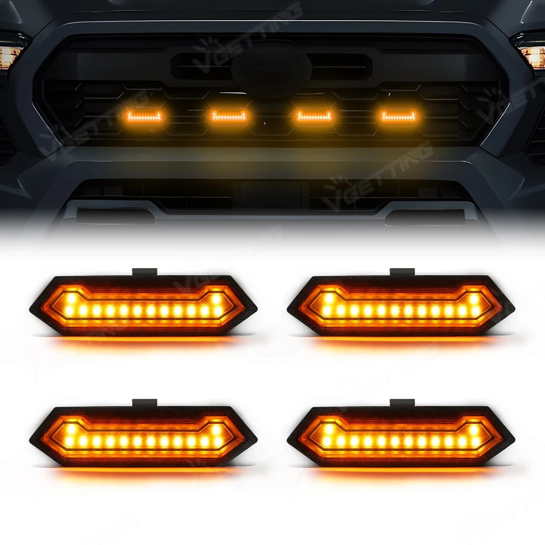 

For Toyota Tacoma TRD Sport 2024 4Pcs LED Front Grille Light Smoked Clear Shell Grill Lamp Red White Yellow Blue DRL Headlight