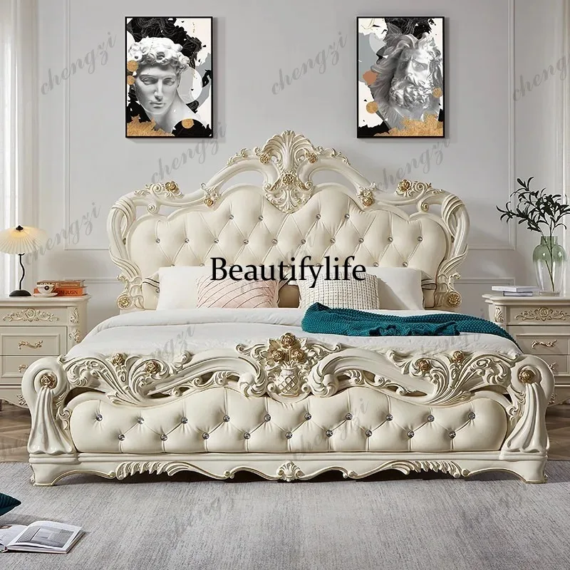 White Mattress Set Double Bed Frame European KidsHome Full Size Double Bed Bedroom Storage Luxury Camas De Dormitorio Furniture