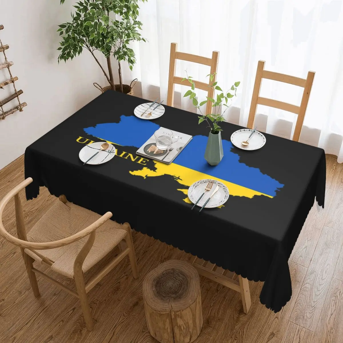 Customized Ukraine Flag Map Tablecloth Rectangular Waterproof Table Cover Cloth for Dining Room