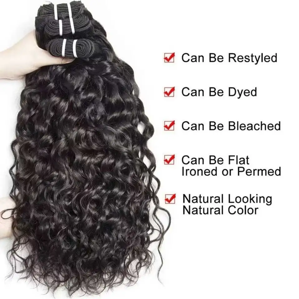 Paquetes de cabello humano water wave, rizado profundo, 3 paquetes, brasileño negro natural, Remy, cabello humano natural 2