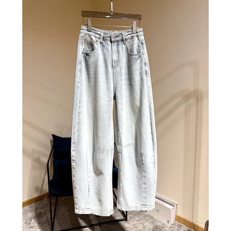 High waist lazy retro scimitar jeans thin washed design feeling thin regular niche banana pants women