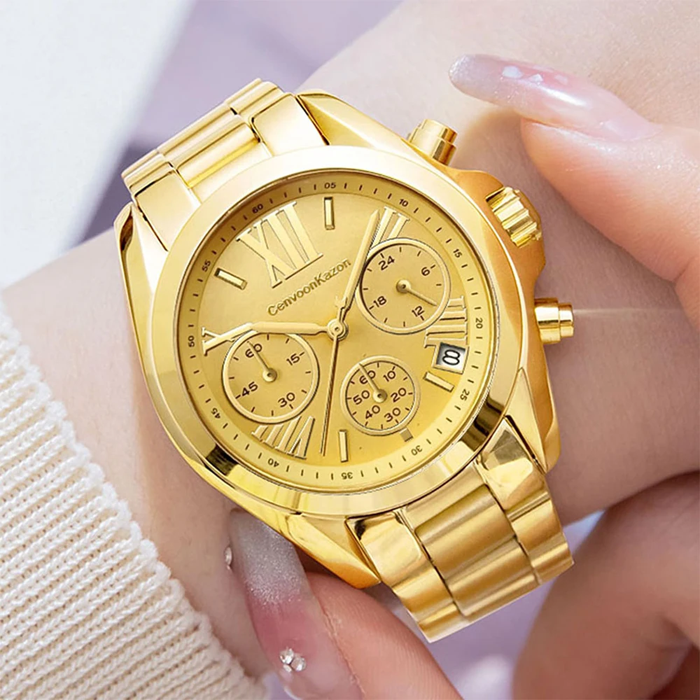 Luxury Women\'s Watches Gold Bracelet 36mm Stainless Steel Classic Ladies Fashion Chronograph Quartz Analog Waterproof Wristwatch