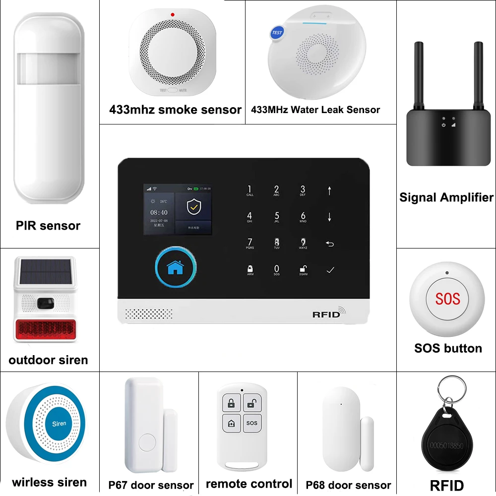 

Smart Home Tuya GSM Alarm System 4G Wifi System for House Security Wireless with Door Sensor Smart Life APP Control for Alexa