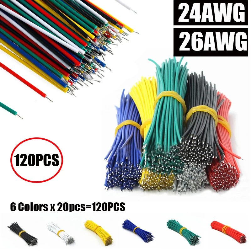 120PCS 24AWG 26AWG 6 Color Tin-Plated Breadboard PCB Solder Cable Jumper Wire Kit 8cm for DIY Arduino Electronics Projects