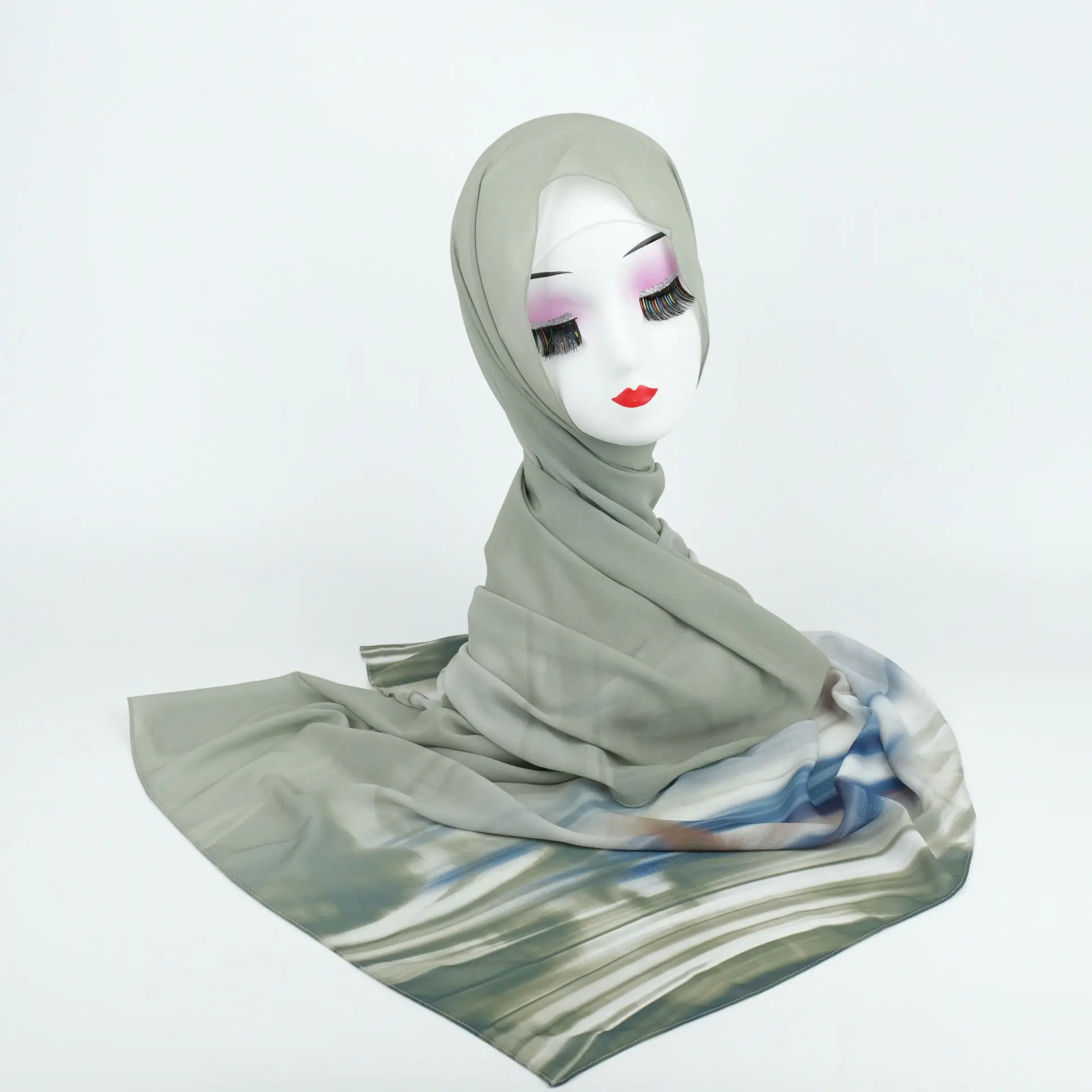 

Мусульманские хиджабы для женщин, белый градиент, рампа, шифон, длинный хиджаб, повязка на голову, элегантный простой тюрбан, вуаль, головной убор, исламский 70*175 см