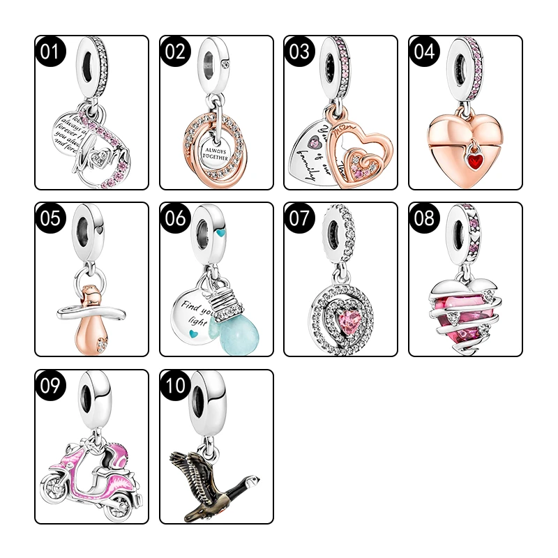 Silver 925 Original Pendants Charms For Bracelets Women Family Heart Baby Pacifier Lightbulb Scooter Trinkets DIY Jewelry Making