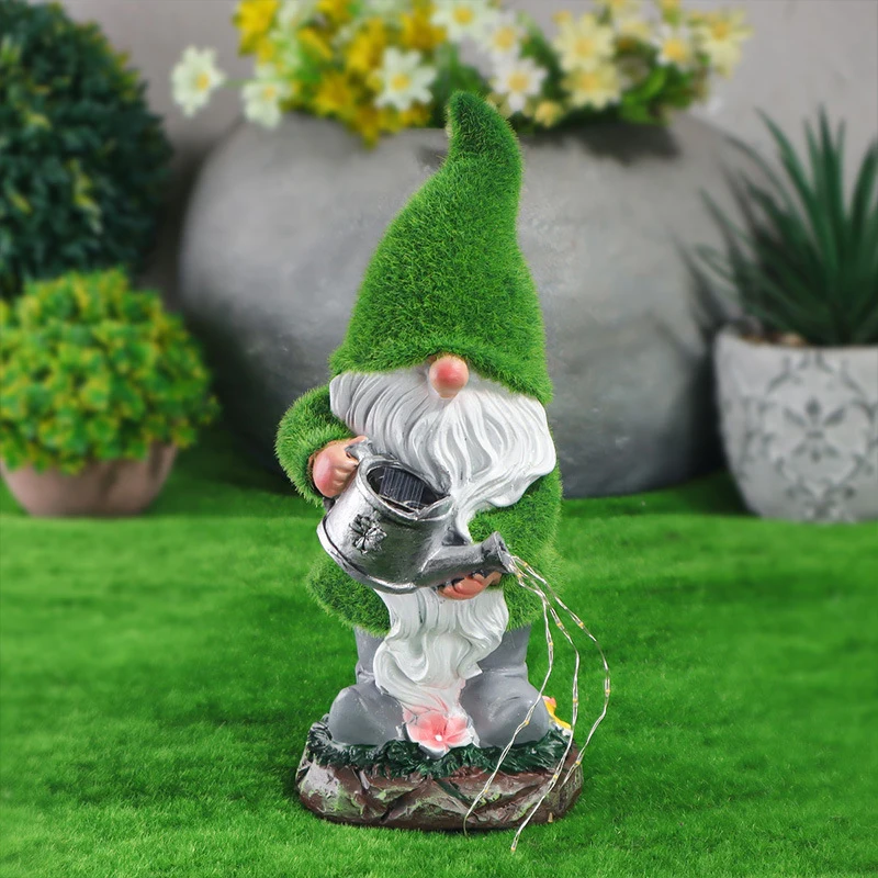 Gnome figurine garden courtyard decoration outdoor flocked gnome elf solar light resin craft