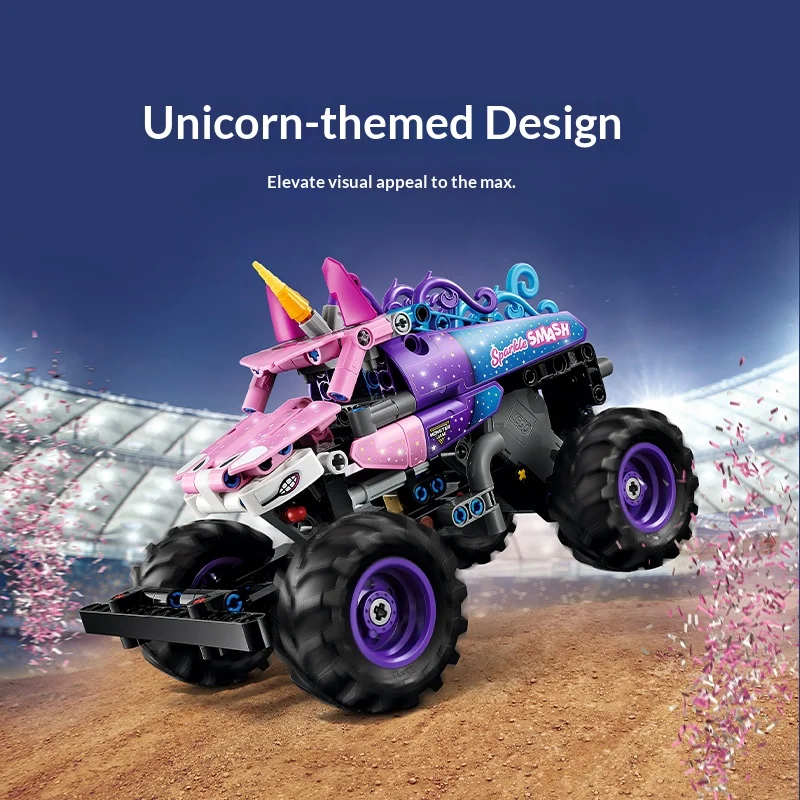 

Конструктор LEGO Technic Monster Jam Sparkle Smash 42220, игрушка-машинка с функцией отката назад, для мальчиков и девочек от 7 лет, подарок на день рождения, 243 детали