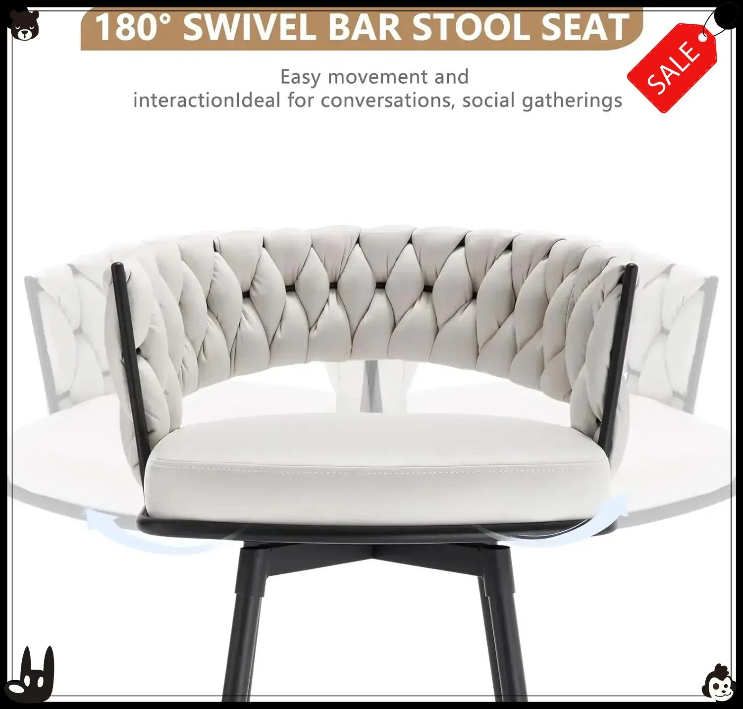 

Бестселлер: Набор из 4 современных барных стульев из искусственной замши с плетеным сиденьем и металлическими ножками, 180 см ° Вращающиеся барные стулья с высотой сиденья 30 дюймов