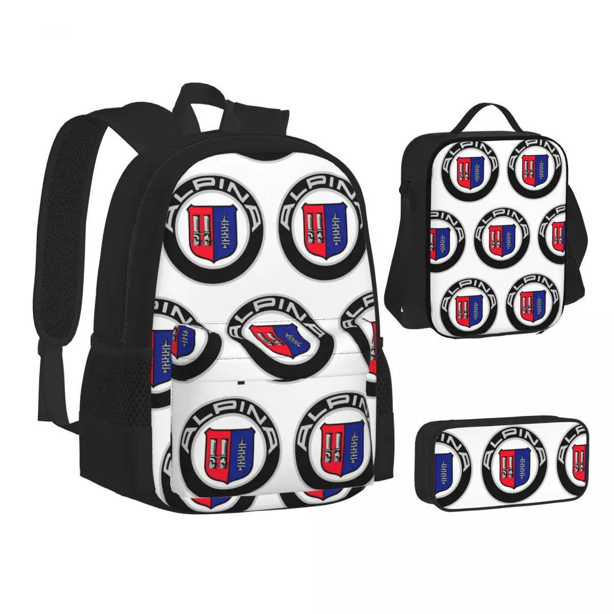 

Alpina - Classic Car Logos Backpacks Students Bookbag School Bags Kids Rucksack Lunch Bag Pen Bag Three-Piece Set