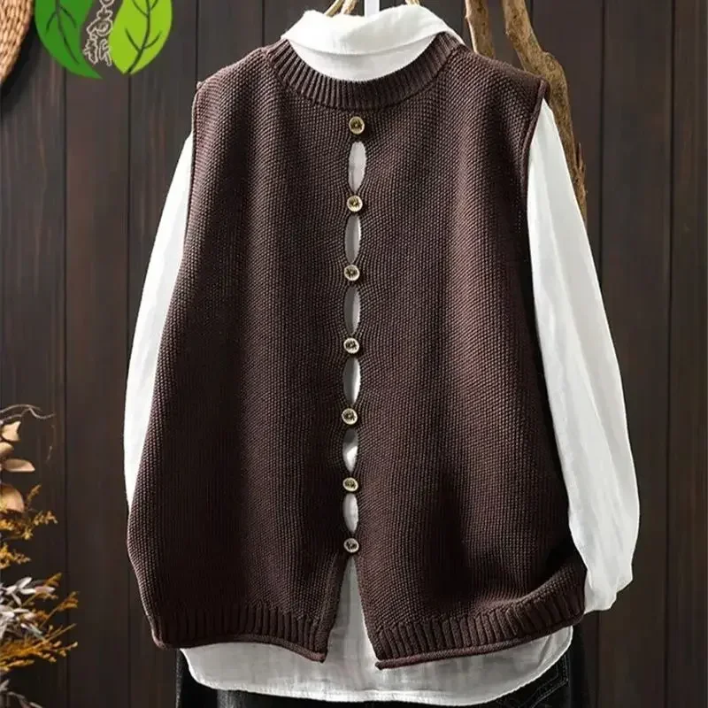 

Fashion New Hole Knit Sweater Vest Women Loose Sleeveless Knit Pullover Spring Summer Layered Tank Tops Versatile