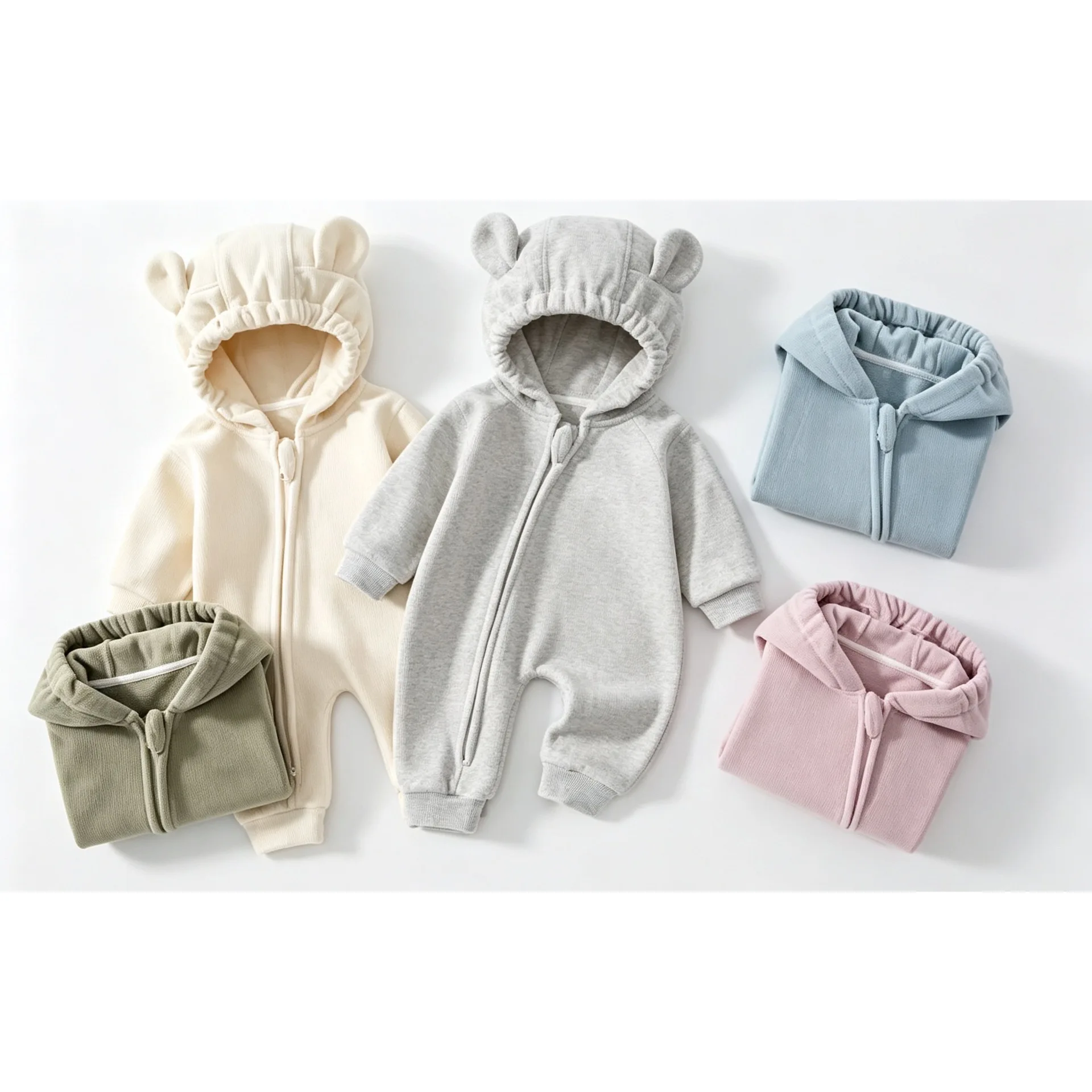 Baby Spring and Autumn Clothes Baby Polar Velvet Hooded Long Crawling Clothes Newborn Autumn and Winter Clothes