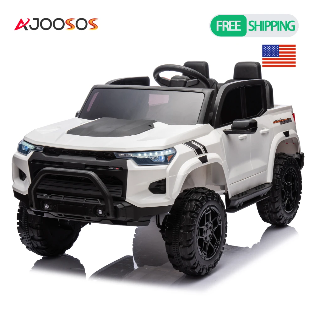 รถกระบะไฟฟ้าสำหรับเด็กสองที่นั่ง ของเล่นเด็กขับขี่ได้ ขับเคลื่อน 4 ล้อ มอเตอร์คู่ เข็มขัดนิรภัยสองเส้น ดีไซน์ประตูสูงเพื่อความปลอดภัย สำหรับเด็กอายุ 3 ปีขึ้นไป