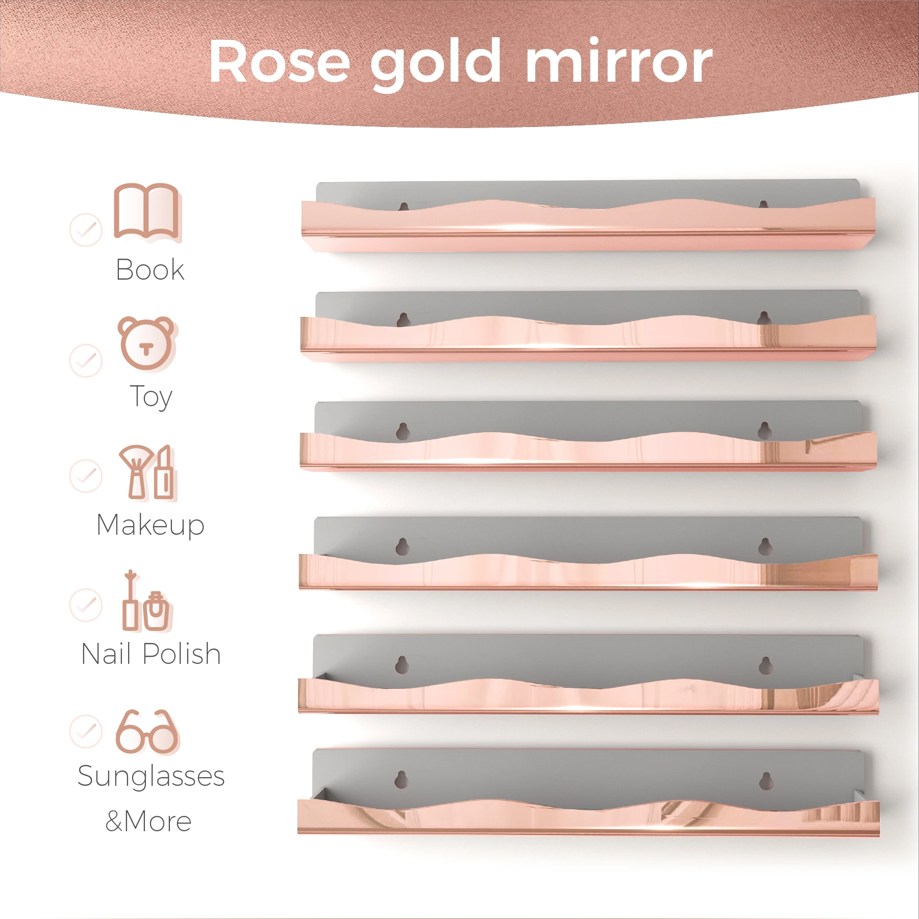 

6 Pcs, 15 英寸 Mirror-Finish Nail Polish Wall-Mounted Rack, Stylish and High-End Salon-Style, Making Your Space More Modern and F