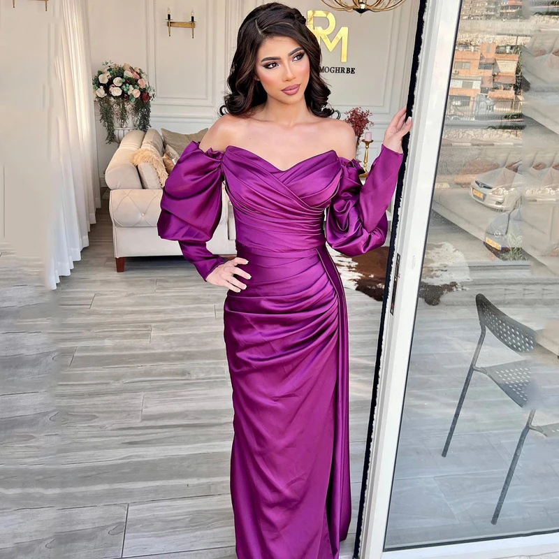 Thinyfull Mermaid Prom Dresses Off The Shoulder Long Sleeve Evening Dress Side Slit Saudi Arabia Cocktail Party Gowns Plus Size