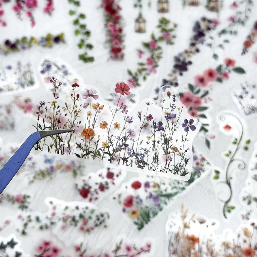 Picture 4: 60pcs Flower Hand Account Lace Transparent PET Stickers Decals For Phone Laptop Notebook Suitcase Guitar DIY Aesthetic Stickers