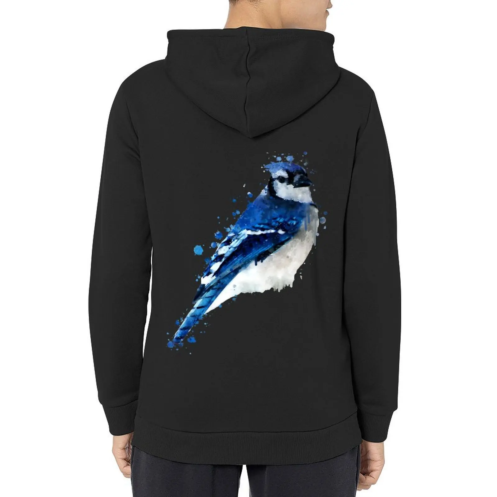 

Dramabite Watercolor blue jay bird Hoodie blouse men's clothing fashion men hooded shirt tracksuit men