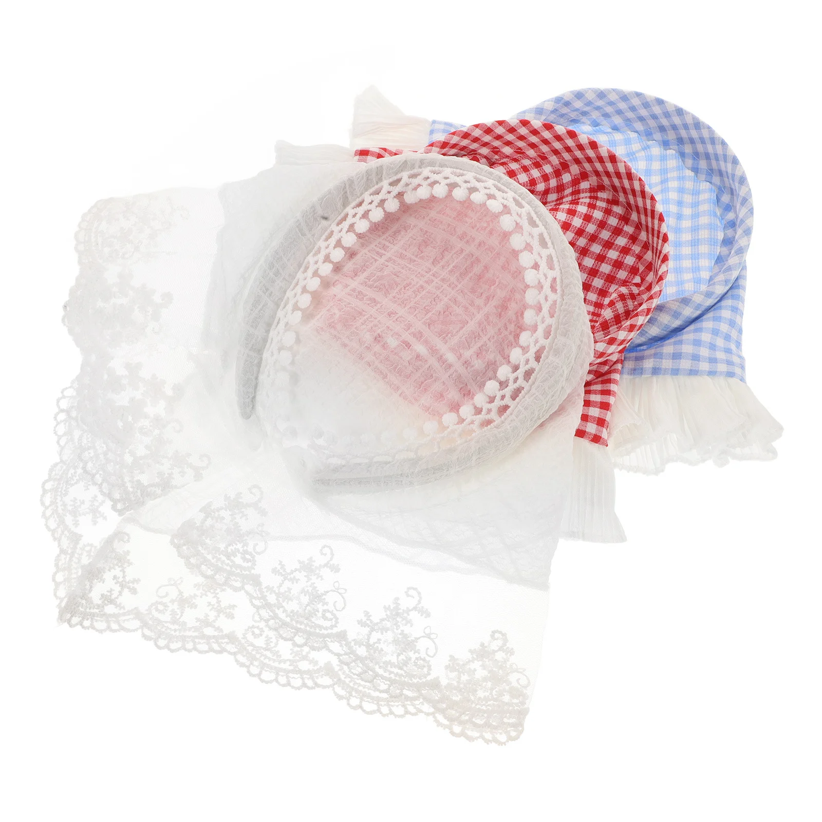 

3pcs Plaid Scarf Headband Sweet Lace Edge Beach Hair Accessories For Women Lightweight Fashion Headband Decorative Hair Bandana