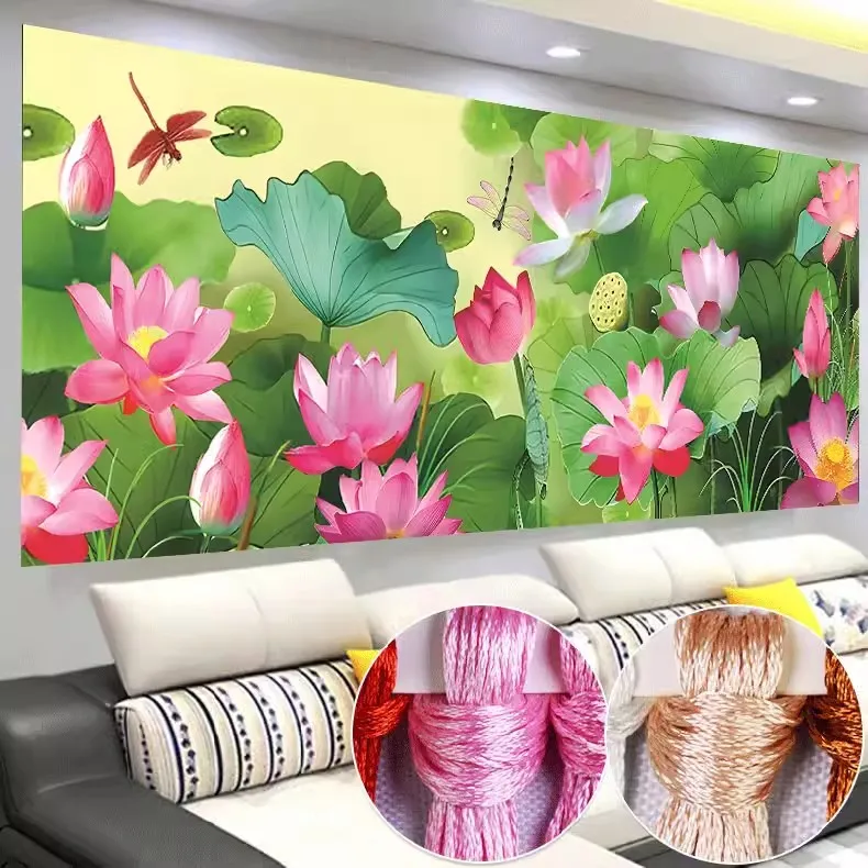 

9CT Flowers Lotus painting patterns Printed on canvas 11CT Chinese Cross Stitch Sets For Embroidery kit Needlework Home Decor