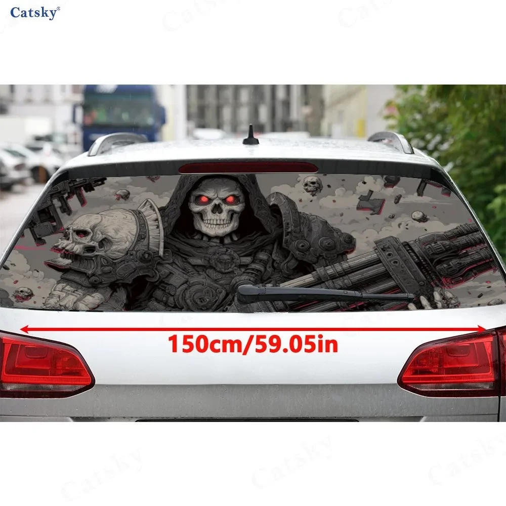 Mysterious Red Eyes Grim Reaper PVC Perforated Car Vinyl Wraps, Durable Car Rear Windshield Sticker, Waterproof Car Rear Window