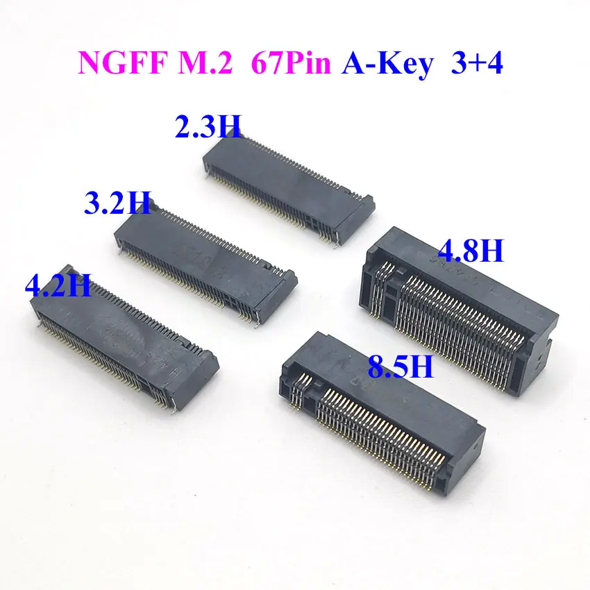 2pcs NEW M.2 Connector 67P A B E M KEY NGFF Interface Socket SSD H=2.3/3.2/4.2/4.8/5.3/5.5/6.7/8.5 M.2 SSD Slot NGFF Socket