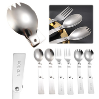 6Pcs Portable Folding Spoon Fork Set 304 Stainless Steel Picnic Foldable Cutlery Folded Fork Spoon Dinnerware for Outdoor Picnic
