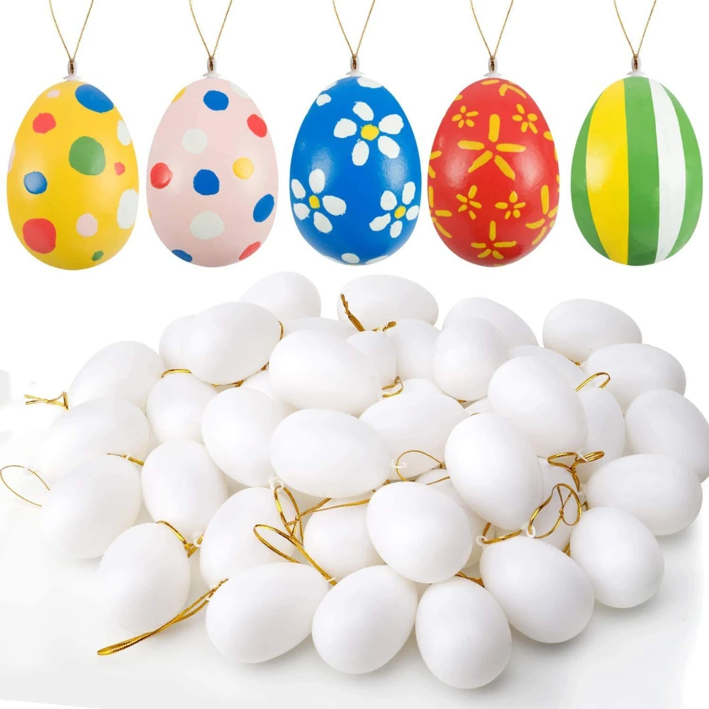 10/15/20/30/40PCS Graffiti Painted Eggs 6CM White Plastic Egg Easter Simulation Fake Eggs DIY Graffiti Crafts White Embryo Eggs