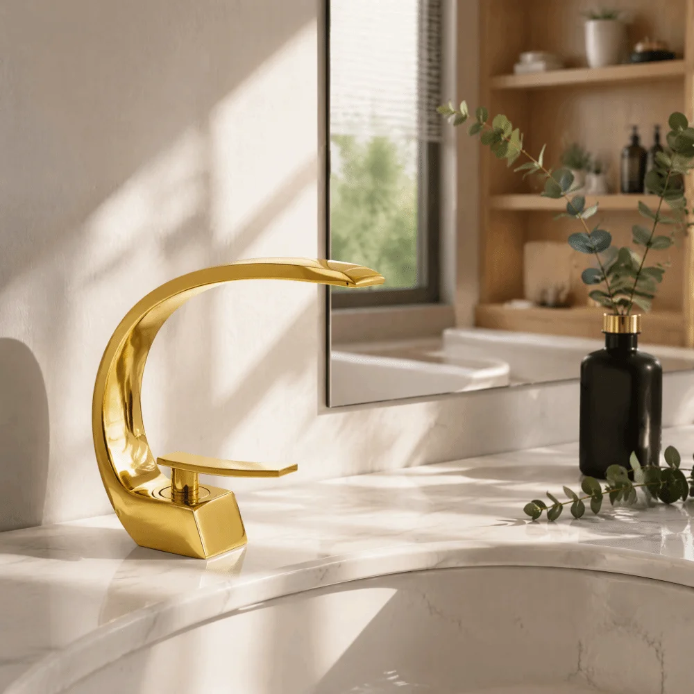 Matte Black Finish Bathroom Faucet Minimalist Design Durable Zinc alloy Undermount Bathroom Faucet Moon Curved Spout